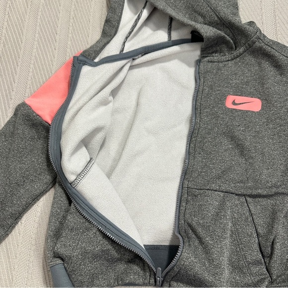 Nike Dri-Fit zip up hoodie, girls size small, gray/pink, pockets, spring, layer - Picture 6 of 12